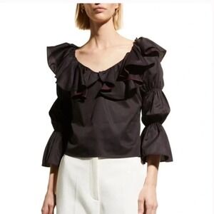 Harshman NEW Jura‎ Black Ruffle Bell Sleeve Blouse Black Size Medium MSRP $212